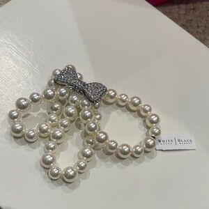 White House Black Market Pearl Hair Ties with Silver Bow